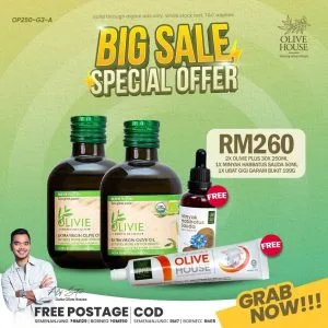 2x Olivie Plus 250ml + FREE Habbatussauda + FREE Ubat Gigi Garam Bukit