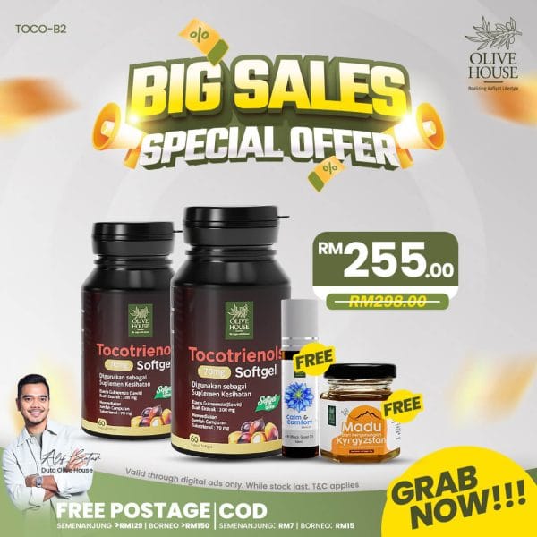 2x Tocotrienols + FREE Calm n Comfort + FREE Madu Kyrgyzstan 50g