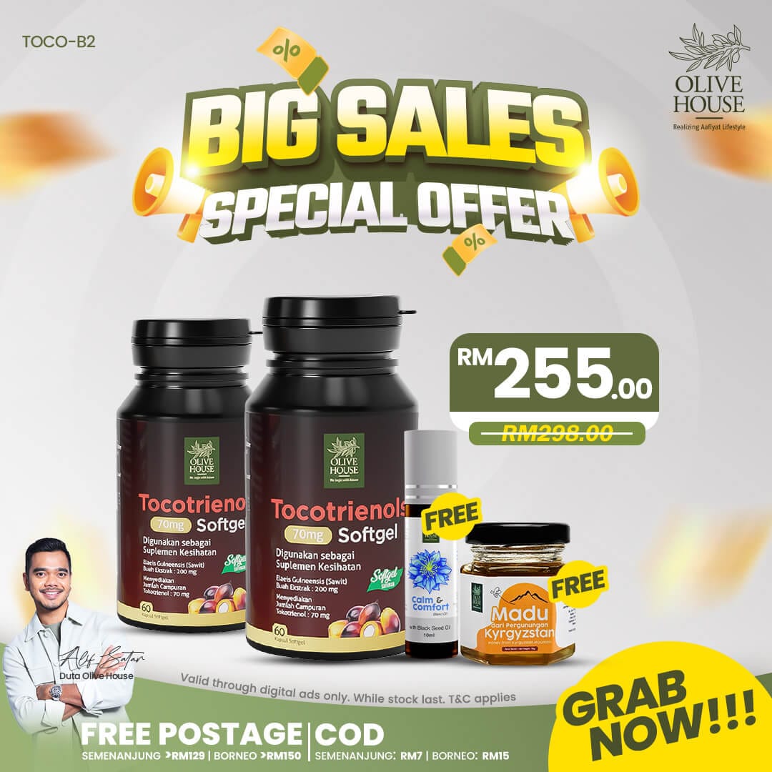 2x Tocotrienols + FREE Calm n Comfort + FREE Madu Kyrgyzstan 50g