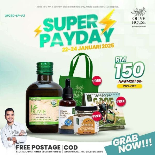 Olivie Plus 250ml + Habbatussauda 50ml + Free Madu 50g + Free Non-Wooven Bag + Free Kalendar 2025