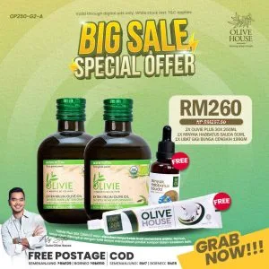 2x Olivie Plus 250ml + FREE Habbatussauda + FREE Ubat Gigi Bunga Cengkih