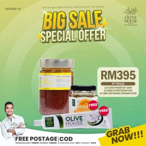 Olivie Power UP 340g + FREE Ubat Gigi Bunga Cengkih + FREE Madu Kyrgyzstan 50g