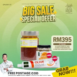 Olivie Power UP 340g + FREE Ubat Gigi Garam Bukit + FREE Madu Kyrgyzstan 50g