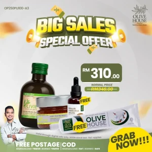 Olivie Power UP 100g + Olivie Plus 250ml + FREE Habbatussauda 50ml + FREE Ubat Gigi Bunga Cengkih