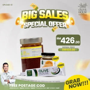 Olivie Power UP 340g + FREE Madu Kyrgyzstan 50g + FREE Ubat Gigi Bunga Cengkih