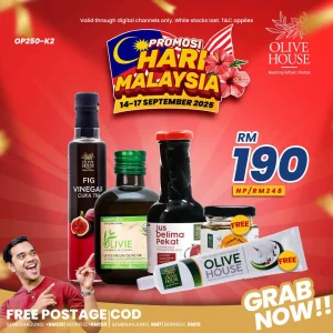Olivie Plus 250ml + Pati Delima 250ml + Cuka Tin 250ml + FREE Madu 50g + FREE Ubat Gigi Bunga Cengkih