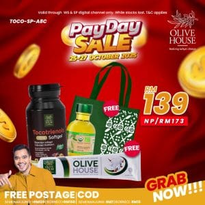 Tocotrienols + Olivie Plus 50ml + FREE Ubat Gigi Bunga Cengkih + FREE Bag