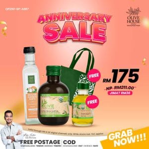 Olivie Plus 250ml + Minyak Kelapa Dara 250ml + FREE Olivie Plus 50ml + FREE Bag