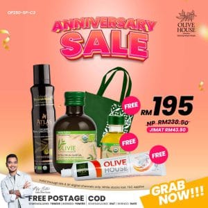 Olivie Plus 250ml + Evoo Spray 250ml + FREE Olivie Plus 50ml + FREE Ubat Gigi Garam Bukit + FREE Bag
