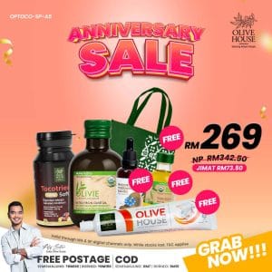 Olivie Plus 250ml + Tocotrienols + FREE Habbatussauda + FREE Olivie Plus 50ml + FREE Ubat Gigi Garam Bukit + FREE Bag