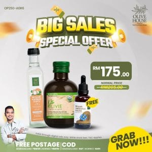 Olivie Plus 250ml + Minyak Kelapa Dara 250ml + FREE Habbatussauda 50ml