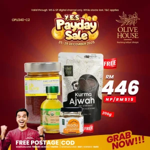 Olivie Power Up 340g + Olivie Plus 50ml + FREE Madu Kyrgyzstan 50g + FREE Kurma Ajwah 35g