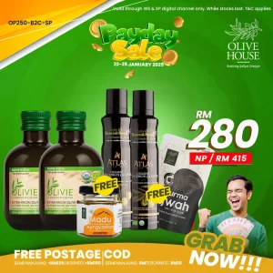 2x Olivie Plus 250ml +FREE 2x Atlas EVOO + FREE Madu Kyrgyzstan 50g + FREE Kurma Ajwah