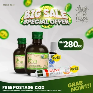 2x Olivie Plus 250ml + FREE Calm & Comfort + FREE Ubat Gigi Garam Bukit
