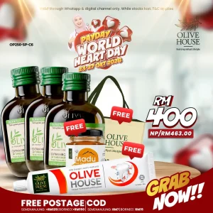 [Payday] 3x Olivie Plus 250ml + FREE Madu Kyrgyzstan + FREE Ubat Gigi Garam Bukit + FREE Bag